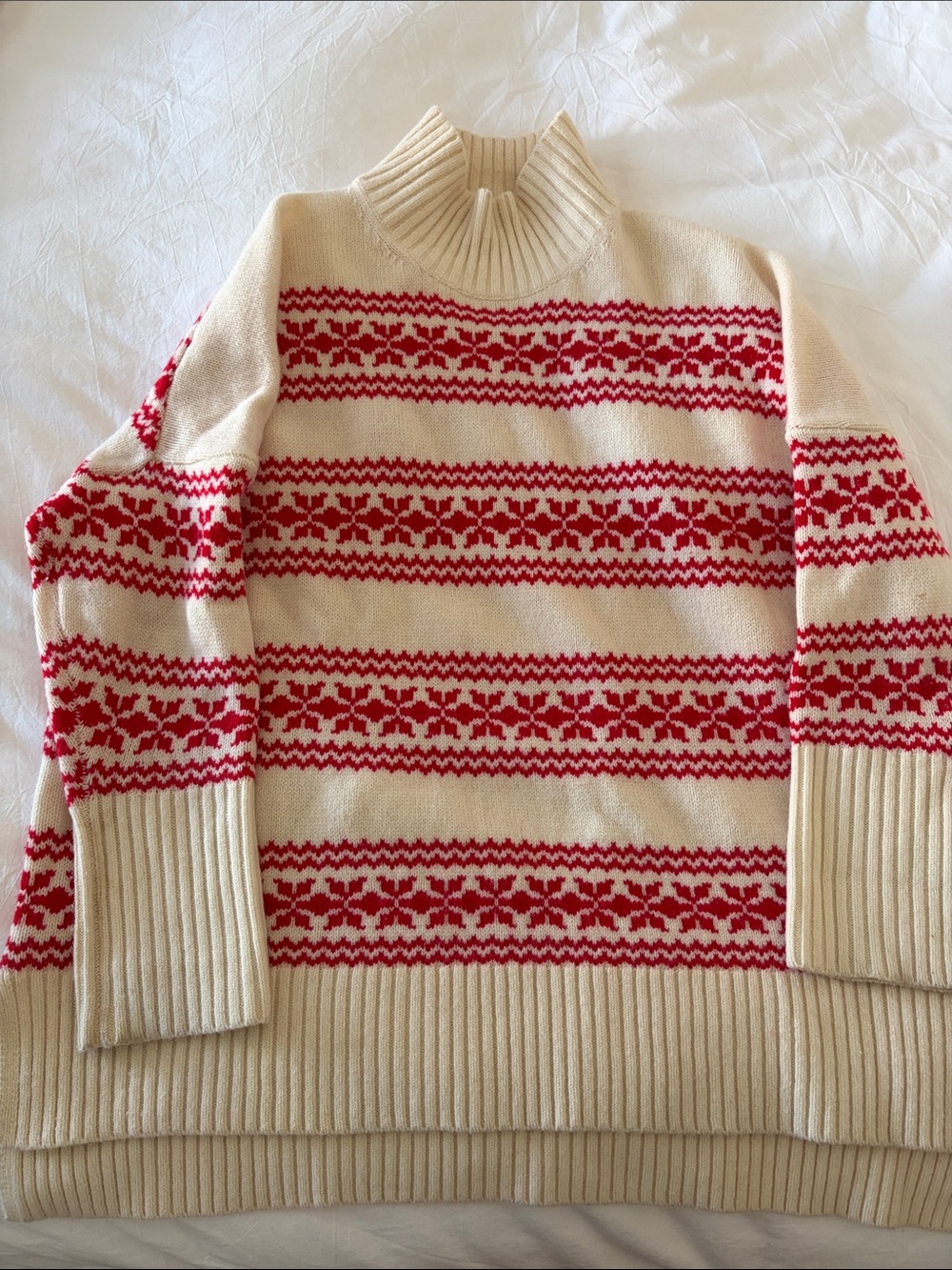 Boden Cream and Red Fair Isle Turtleneck Sweater